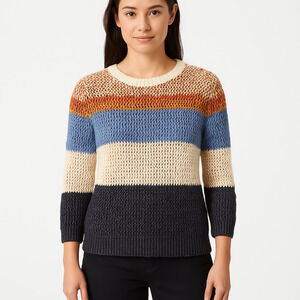 J.Jill Sweater Womens Petite Medium Multicolor Pullover Striped‎ Crew Neck